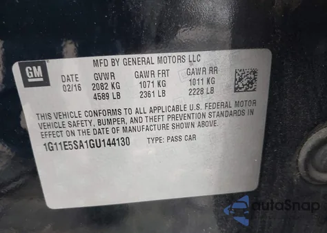 2016 Chevrolet Malibu Limited Ltz from USA, damaged, VIN 1G11E5SA1GU144130